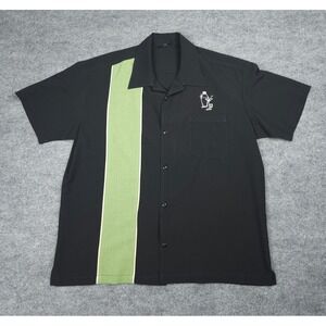 STEADY Shirt Mens Large Black TIKI Button Up Bowling Button Short Sleeve USA